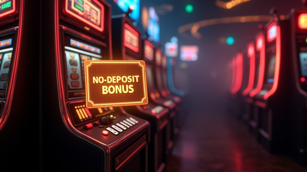 Cartelă de bonus și slot într-un cazinou întunecat, cu lumini roșii și aurii