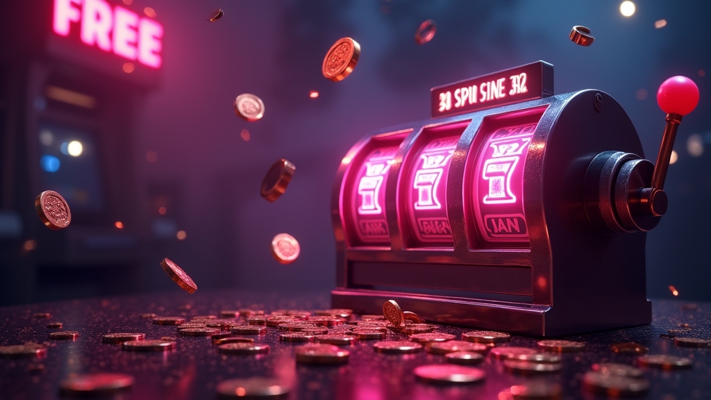Slot cu simboluri de rotiri gratuite într-un decor de cazinou întunecat