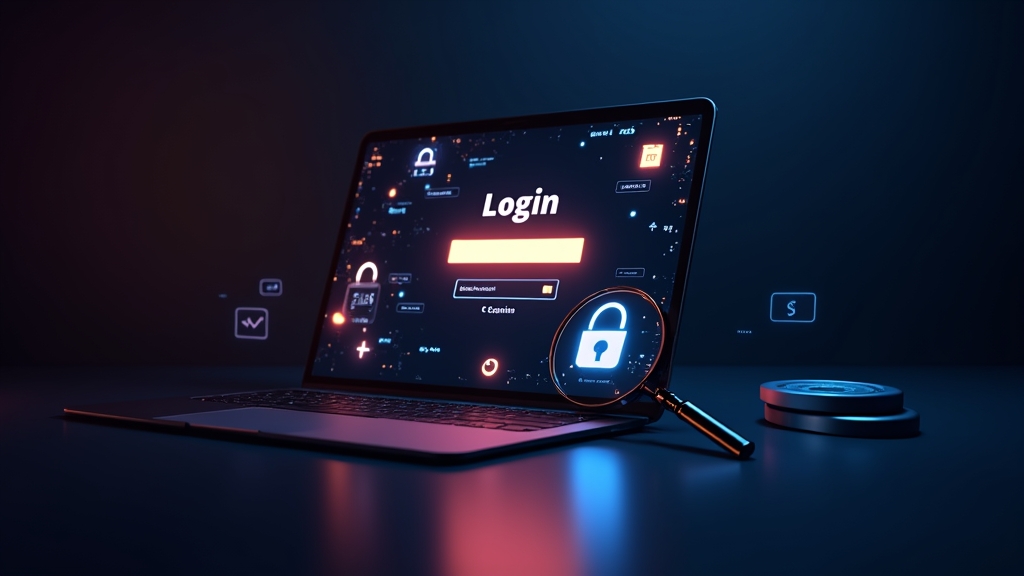 Formular de autentificare verificat cu simboluri de securitate într-un decor întunecat.