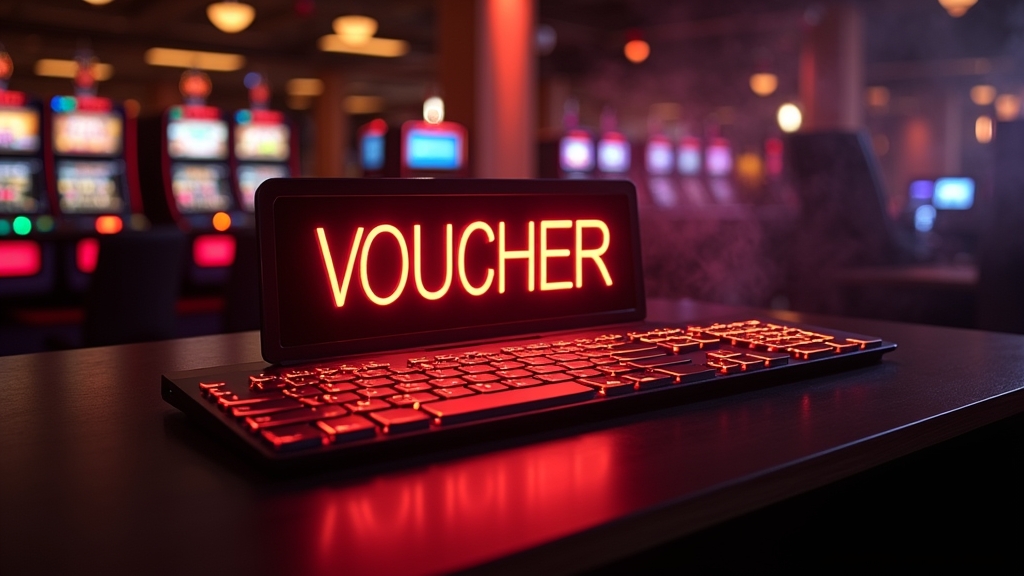 Panou cu cod promoțional într-un decor de cazinou întunecat și luminat neon