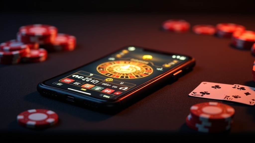 Telefon cu Royal Joker deschis rapid, într-un ambient de cazinou întunecat și elegant