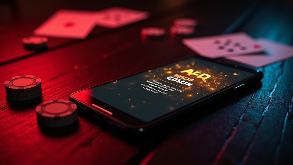 Telefon Android cu instalarea unui fișier APK pentru Royal Joker, în decor de cazinou întunecat