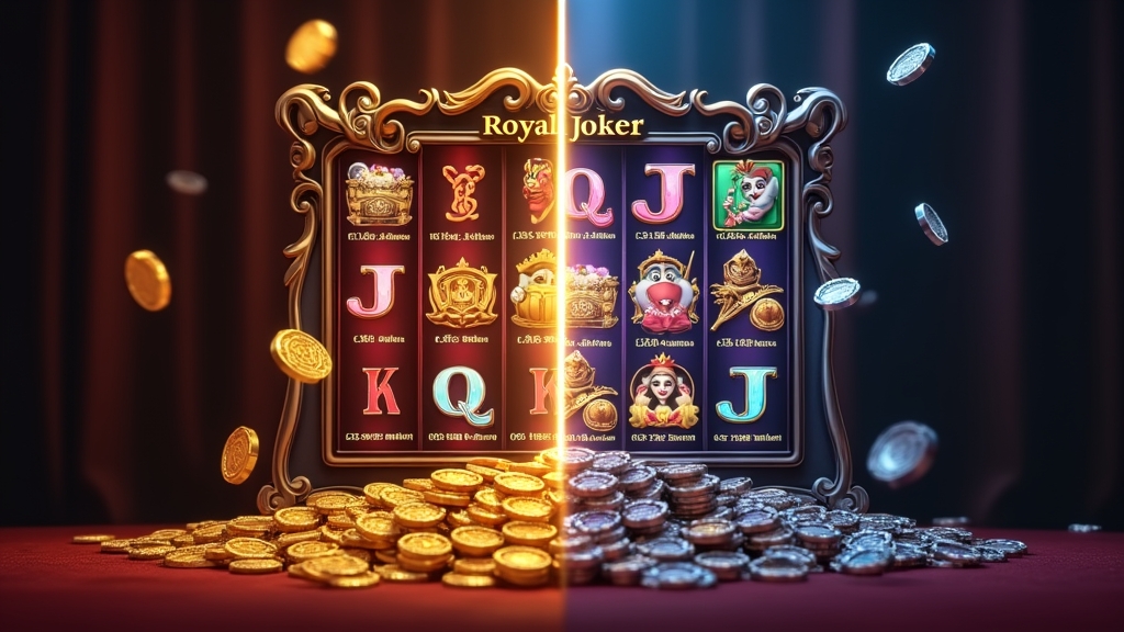 Comparație vizuală între Royal Joker demo slot și versiunea reală, cu credit virtual și bani reali