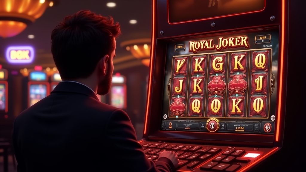 Sesiune de antrenament cu Royal Joker demo, într-un decor de cazinou întunecat și elegant
