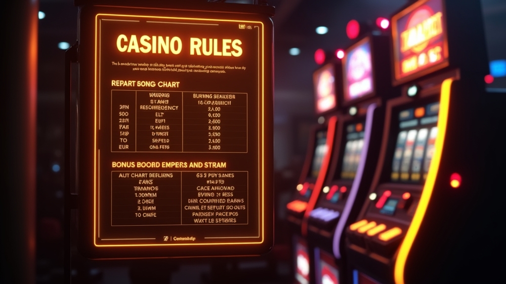 Tabel cu termeni de bonus afișat lângă un slot într-un cazinou întunecat